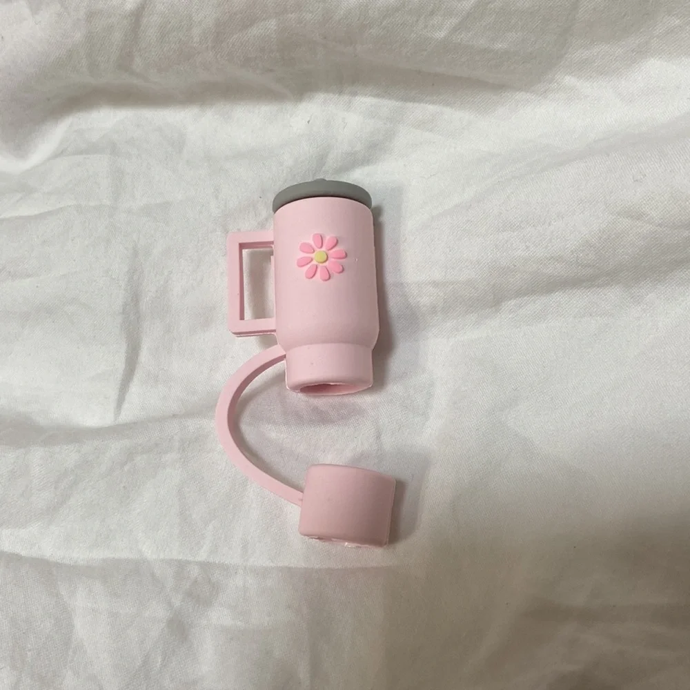 SHEIN 2 silicone straw cover cap for Stanley Cup. Pink & black straw toppers. - Picture 7 of 16